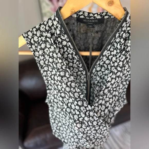 Allsaints Floral Jayda Scatter Dress Zip Front Women's Size Small NWT - Picture 6 of 11